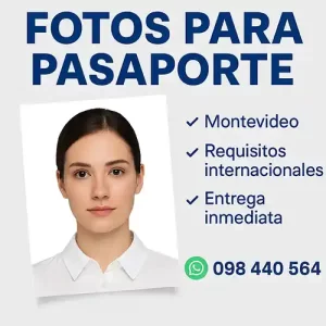 Publicidad de servicio de fotos para pasaporte y visa americana en Montevideo con entrega inmediata